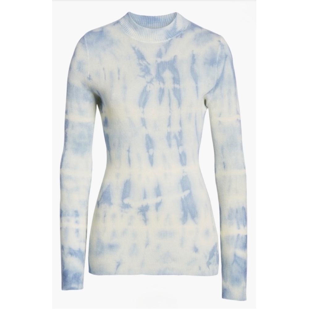 Something Navy NWT Long Sleeve Tie Dye Knit Top Lightweight Ribbed Blue